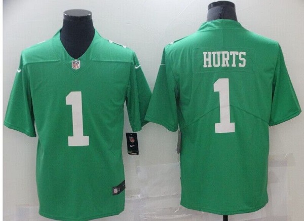 Men's Green Philadelphia Eagles #1 Jalen Hurts Color Rush Stitched Football Jersey